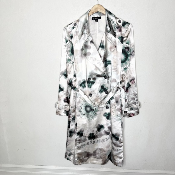INC International Concepts Jackets & Blazers - New INC International Concepts Tie Dye Satin Tench Coat Women's Large